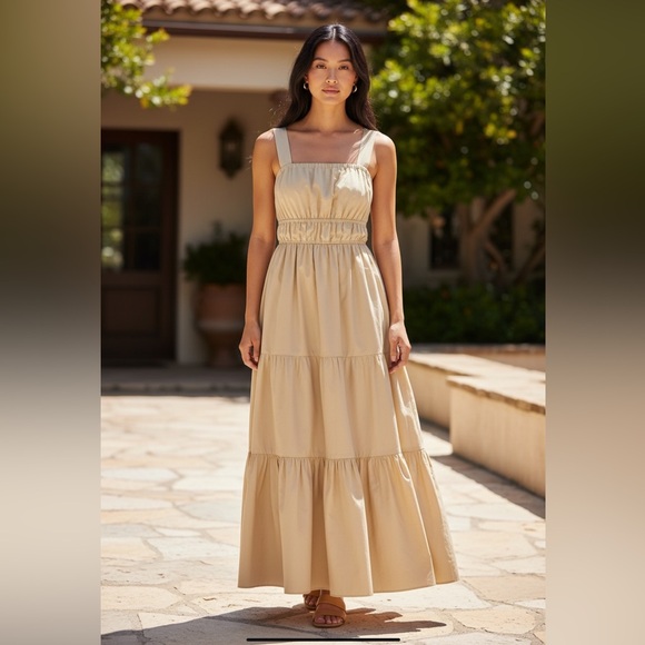 J. Crew Dresses & Skirts - J.Crew Tiered Convertible Strap‎ Midi Dress XL Tan